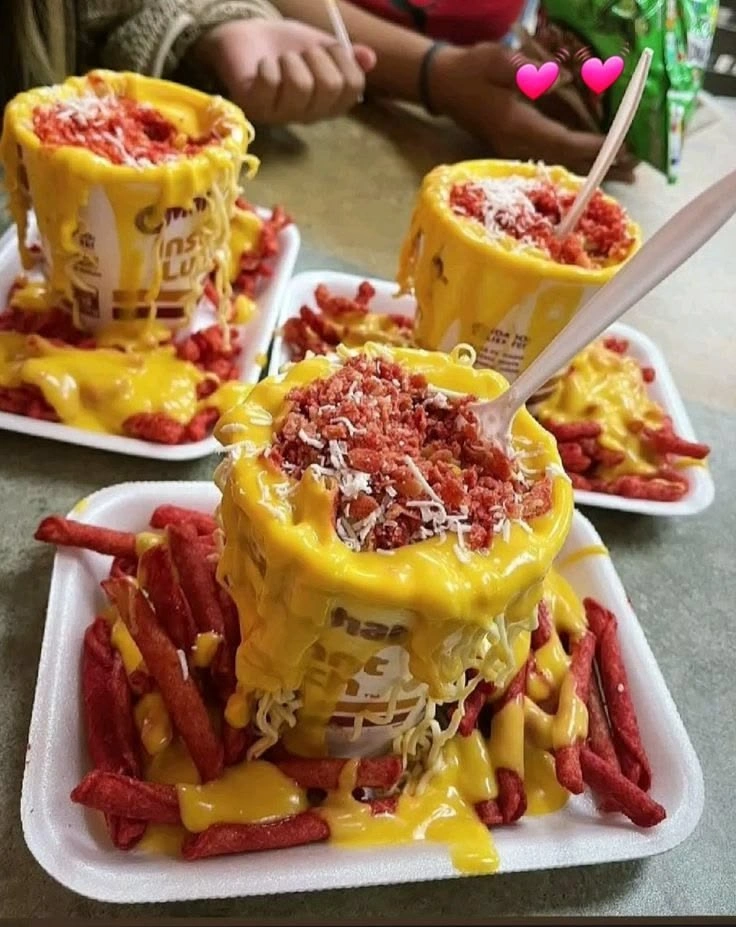 Loaded cheesy ramen with Hot Cheetos
