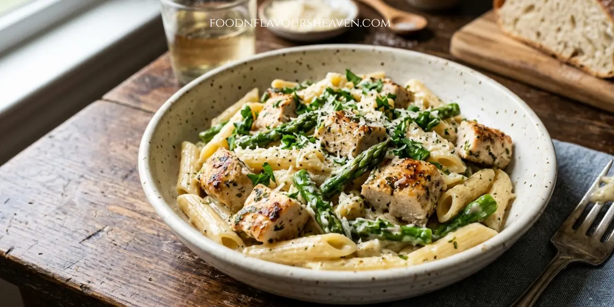 Five lazy chicken dinners — thighs, pasta, tenders, rice, and breast on rustic wooden table